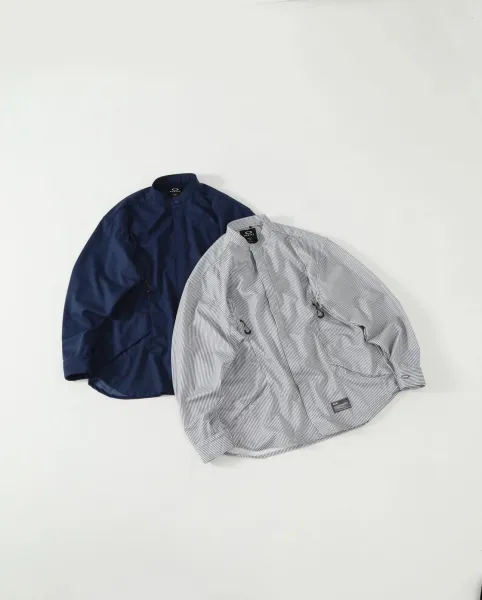 Oakley Striped Mandarin Collar Shirt Gray Tops Shirt - 5