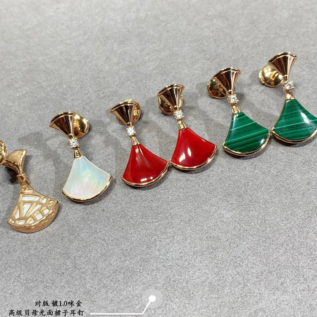 Design Fan-Shaped Enamel Earrings Red Gold Jewelry - 9