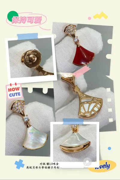 Design Fan-Shaped Enamel Earrings Red Gold Jewelry - 16