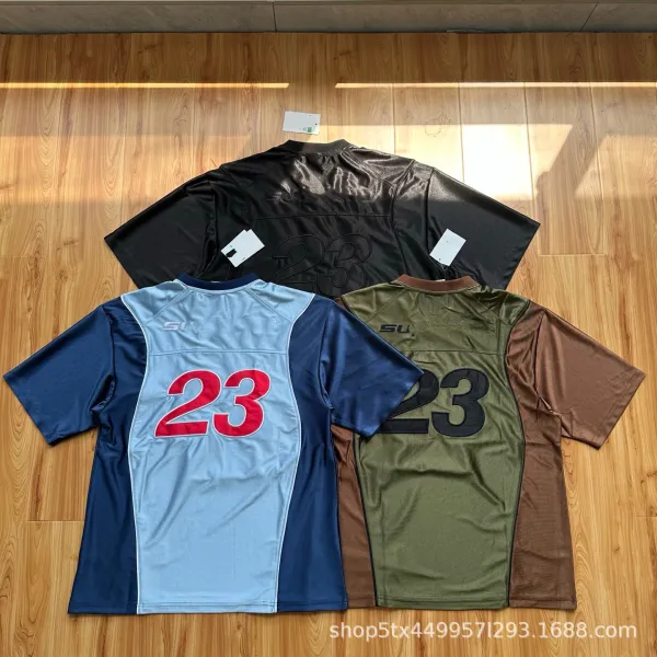 Design Basketball Shorts Light Blue with Navy and Red Numbering - 5