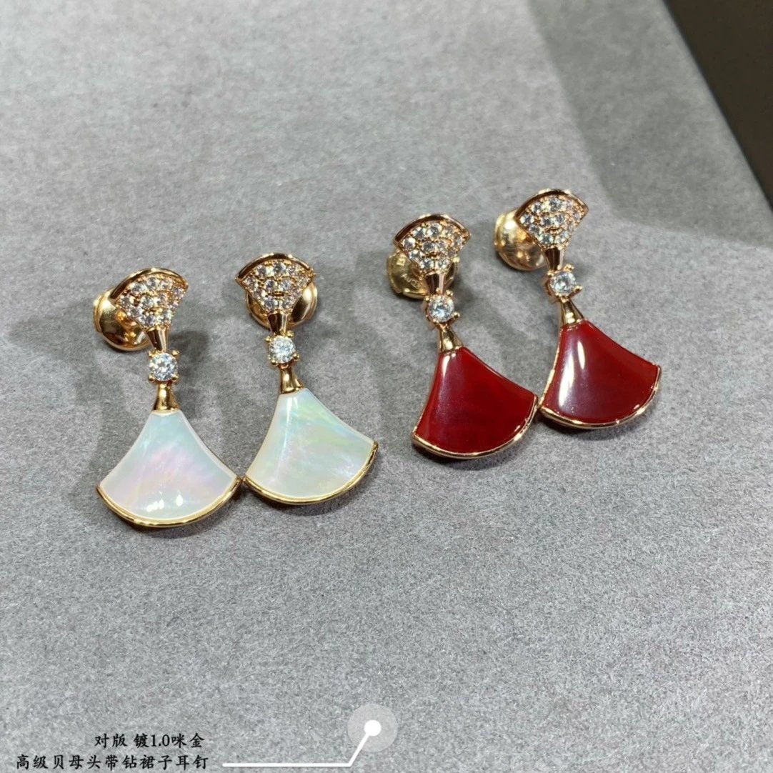 Design Fan-Shaped Enamel Earrings Red Gold Jewelry - 22