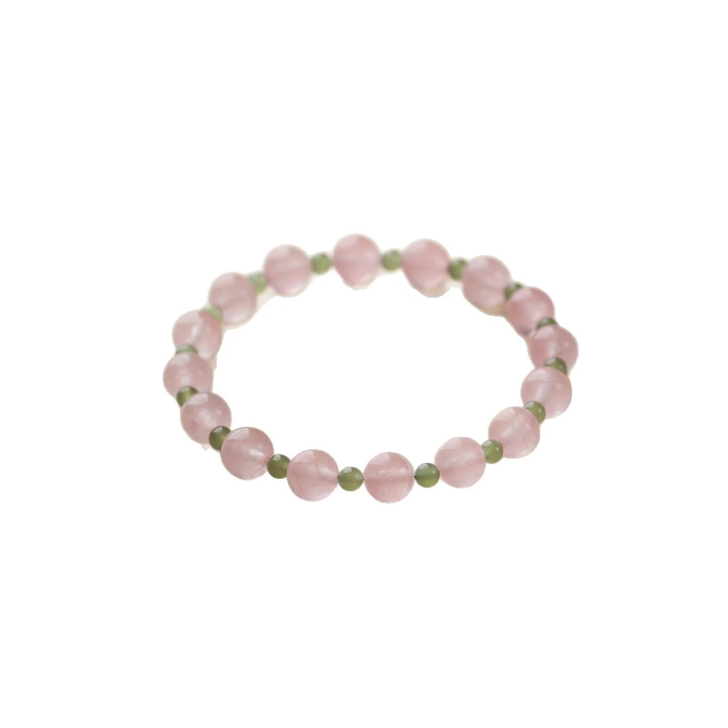 Natural Rose Quartz and Green Aventurine Beaded Bracelet Set Boho Style