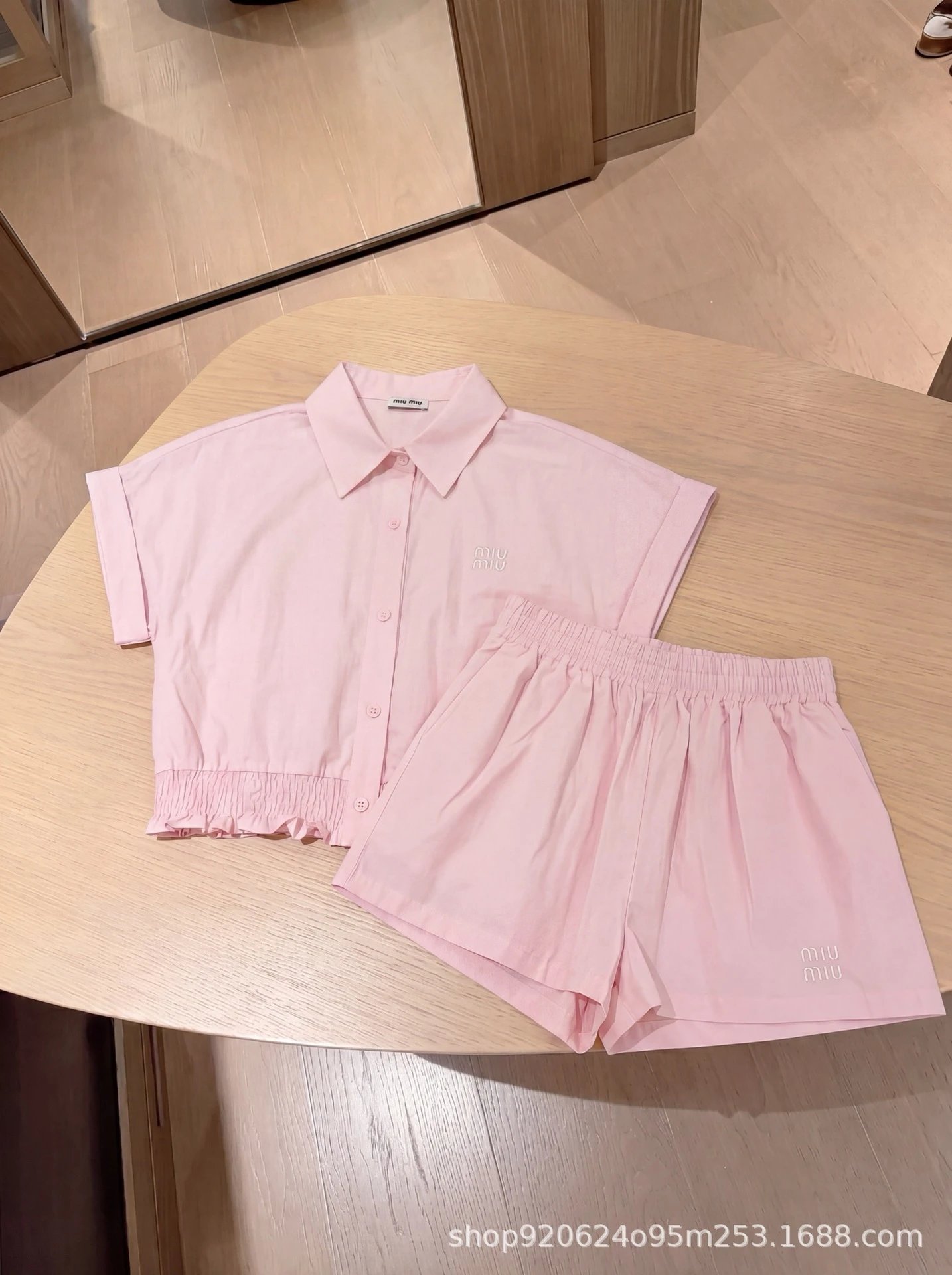 Miu Miu Logo-Embroidered White Shirt and Shorts Set - 7