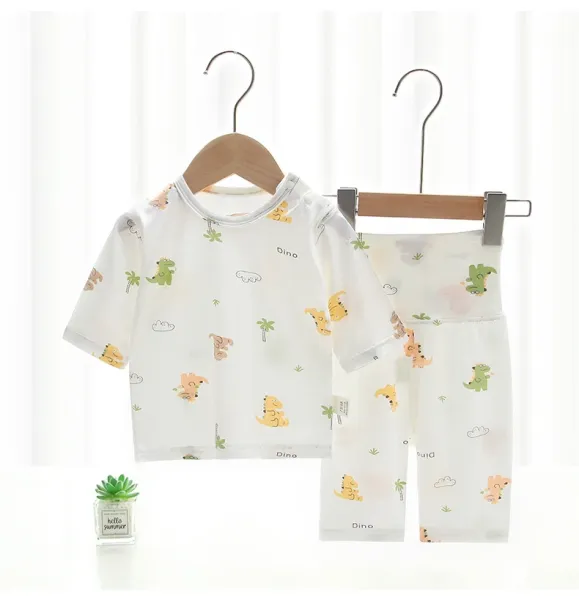Design Baby Cartoon Print Short Sleeve T-Shirt and Shorts Set White Multicolor - 12