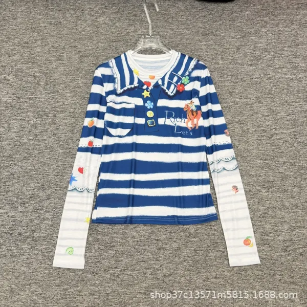 Design Striped Collar Polo Shirt Red White - 7