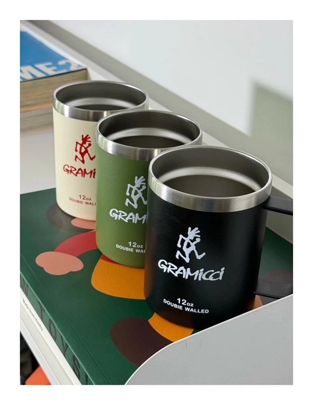 Design Gramici 12oz Double Walled Insulated Mug in Cream, Olive Green, and Black Accessories - 12