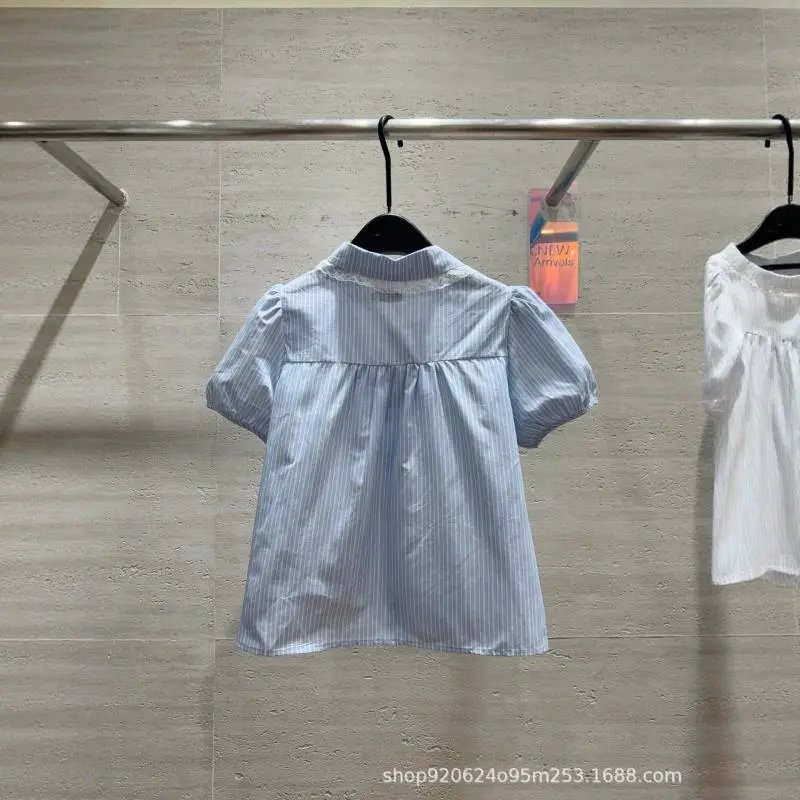 Chanel Striped Blue White Lace Collar Blouse