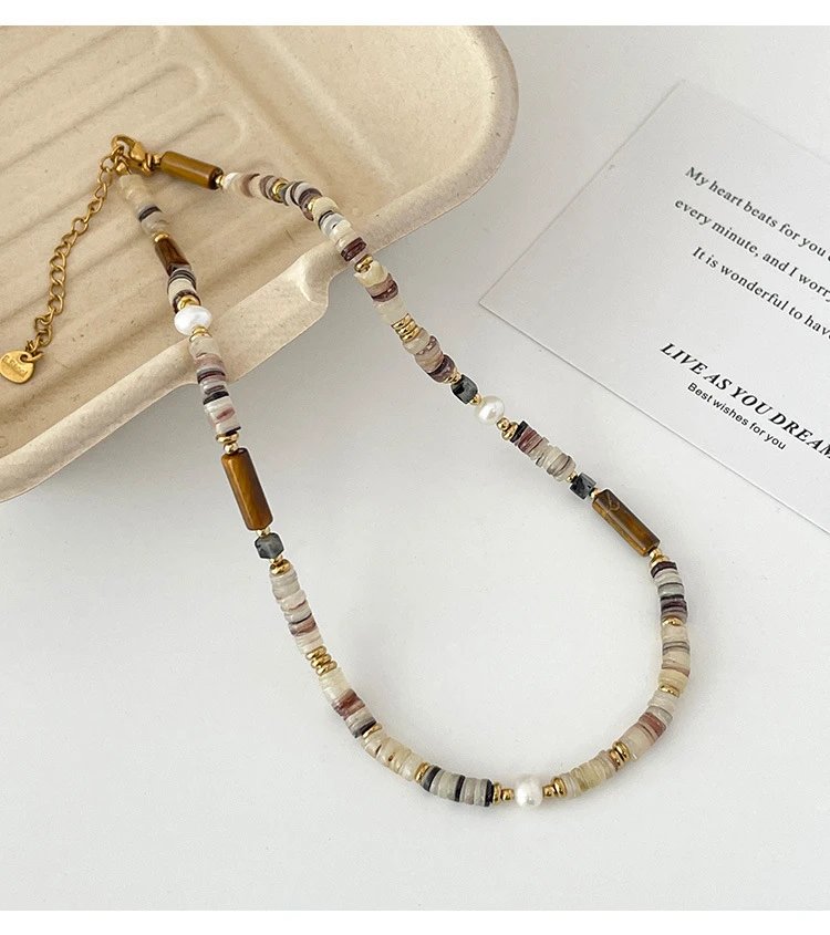 Design Handmade Shell and Pearl Bead Bracelet with Gold-Tone Chain Jewelry - 9