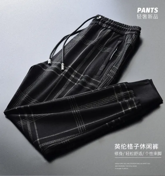 Design Plaid Drawstring Jogger Pants Black Sweatpants - 2