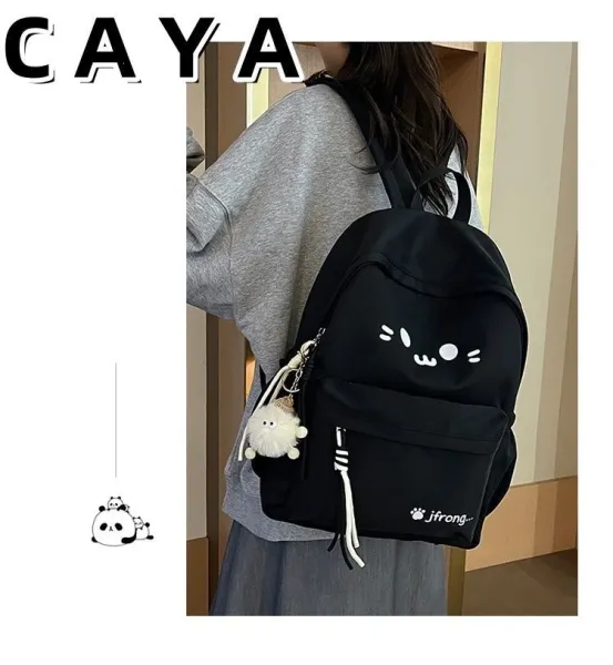 Design CAYA Cat Face Black Casual Backpack - 12