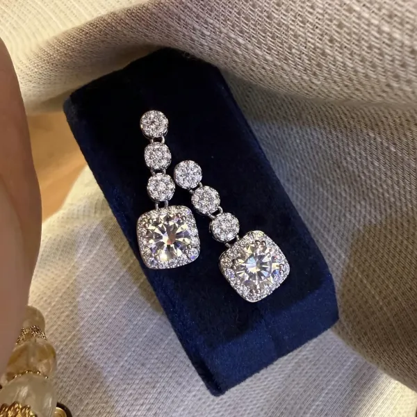 Design Cushion Cut Drop Earrings with Pave Crystals Silver Jewelry - 7