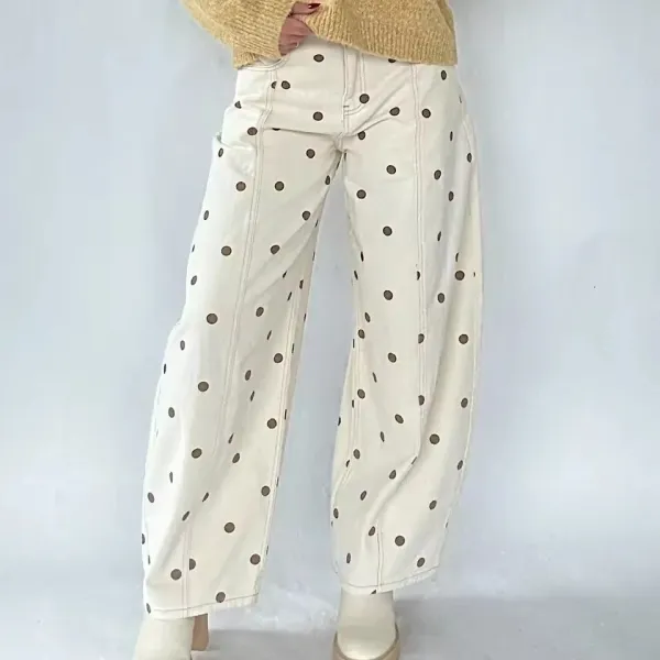 Design Polka Dot Wide-Leg Pants White Pink - 4