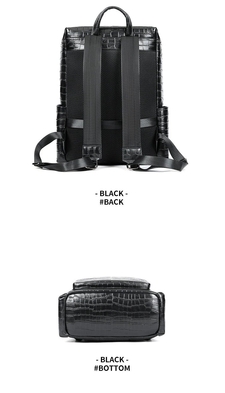 Design Crocodile-Embossed Leather Backpack Black - 7