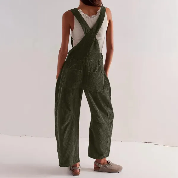 Design Black Corduroy Wide-Leg Overalls Pants - 20
