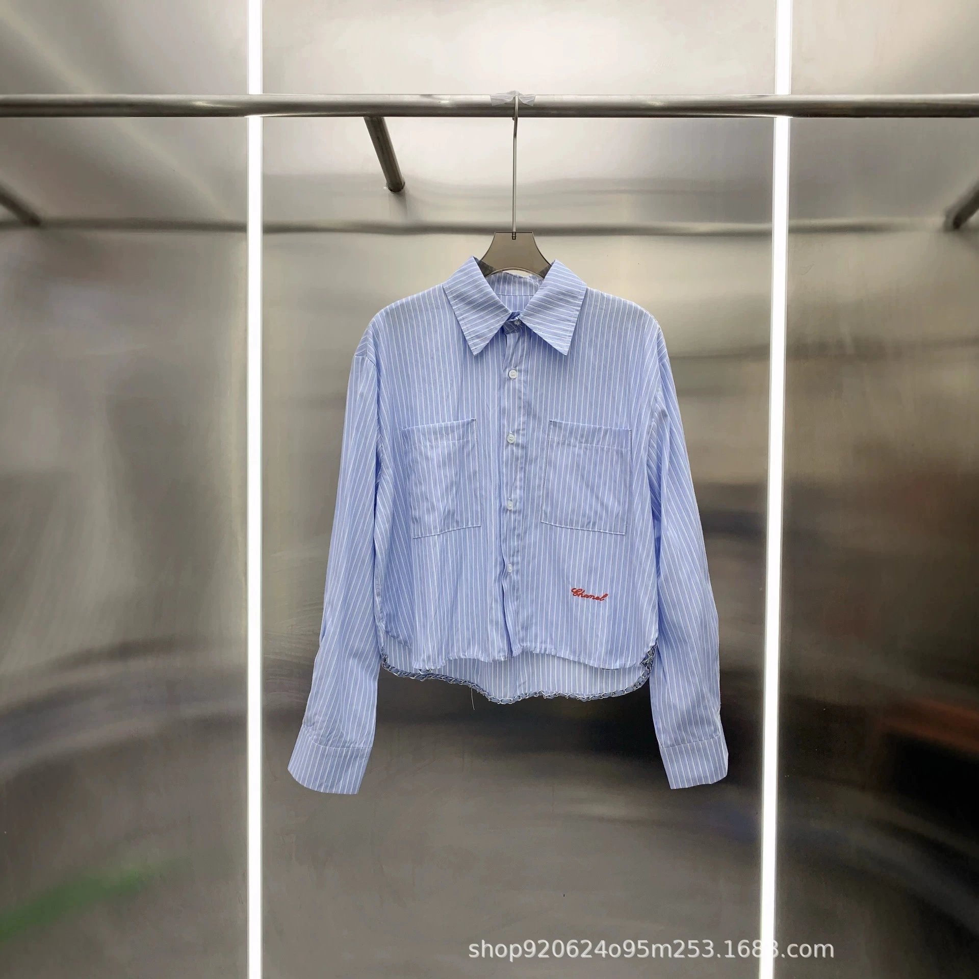 Chanel Embroidered White Lace-Hem Button-Up Shirt