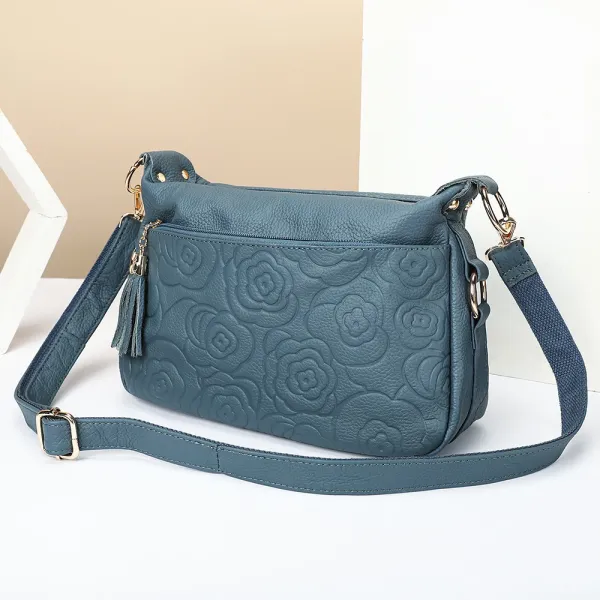 Design Floral Embossed Teal Crossbody Bag - 1