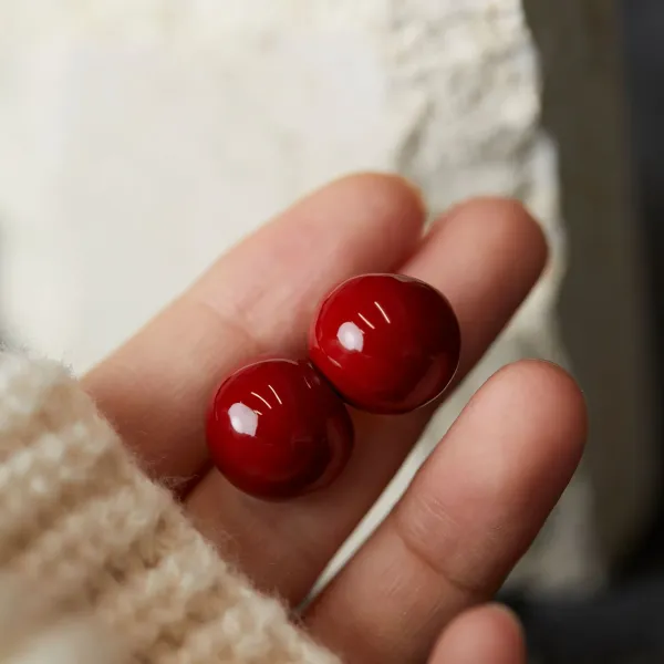 Design Cherry Drop Earrings Red Enamel Gold-Plated Earrings Jewelry - 10