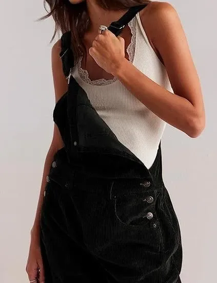 Design Black Corduroy Wide-Leg Overalls Pants - 33