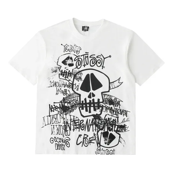 Stussy Skull Graffiti Print White T-Shirt - 7