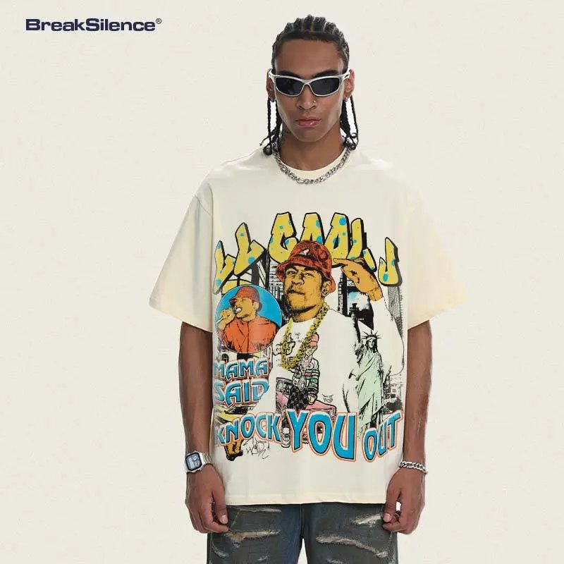 BreakSilence 300G Black White Graphic Print Streetwear T-Shirt