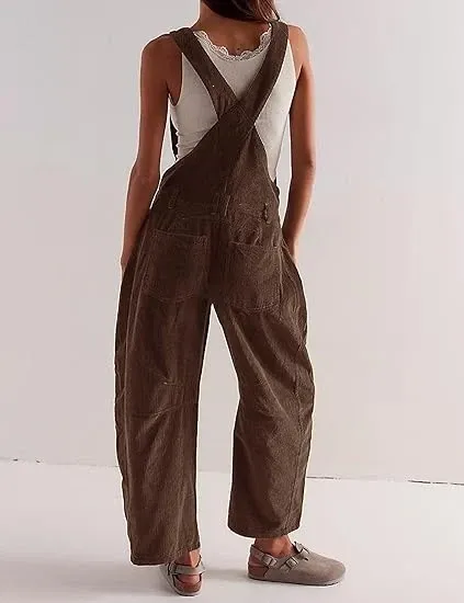 Design Black Corduroy Wide-Leg Overalls Pants - 40