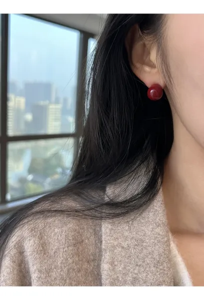 Design Cherry Drop Earrings Red Enamel Gold-Plated Earrings Jewelry - 16