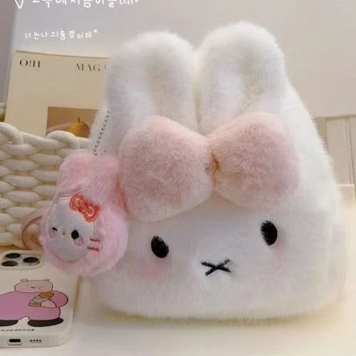 Sanrio Hello Kitty Fuzzy Bunny Mini Backpack White with Pink Bow - 10