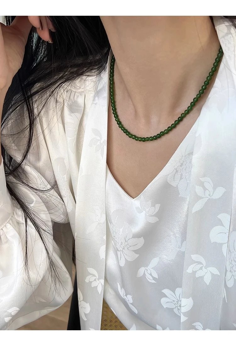 Design Floral Print Square Neck Cami Dress with Jade Bead Necklace Dress - 10