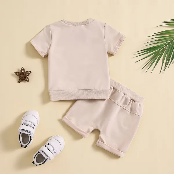 Design Beige Pocket Front Top and Drawstring Shorts Set - 34