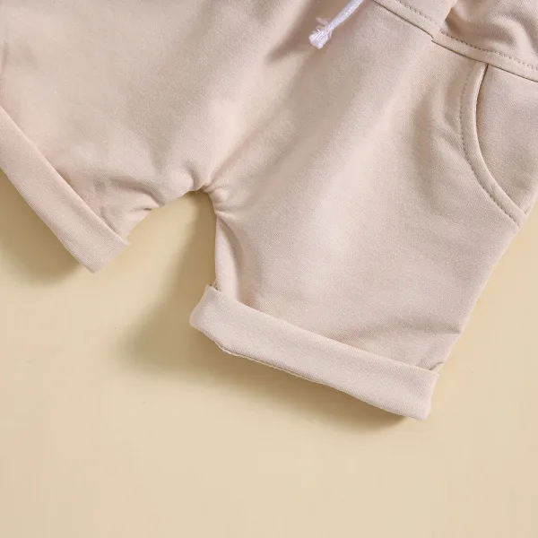 Design Beige Pocket Front Top and Drawstring Shorts Set - 41