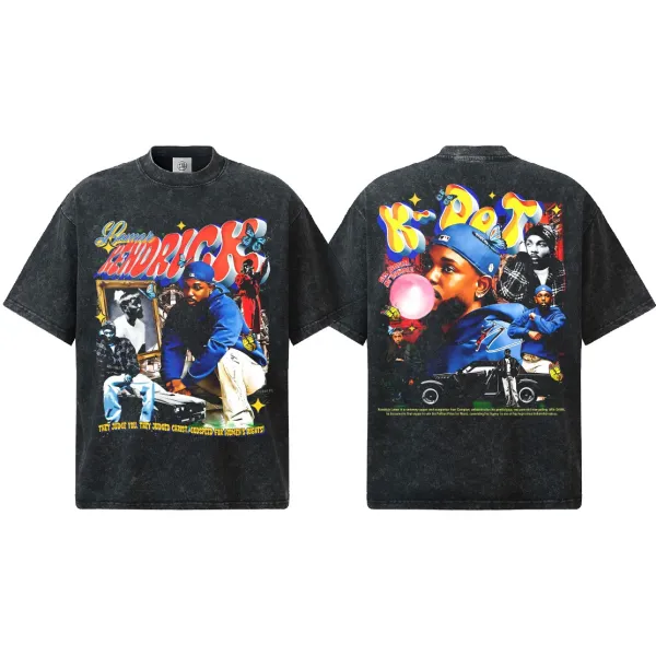 Design Kendrick Lamar Graphic Print Acid Wash Black T-Shirt - 1