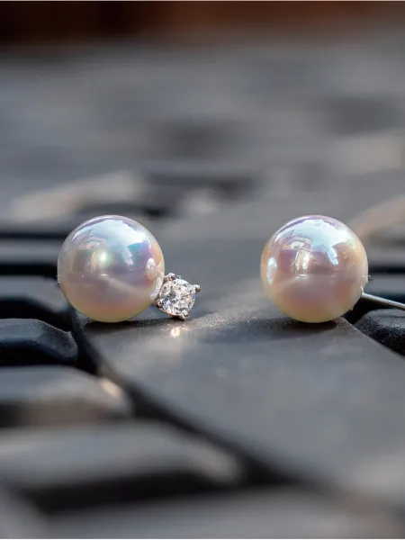 Design Pearl Stud Earrings with Cubic Zirconia Accents in 8mm, 10mm, and 12mm Sizes Jewelry - 3