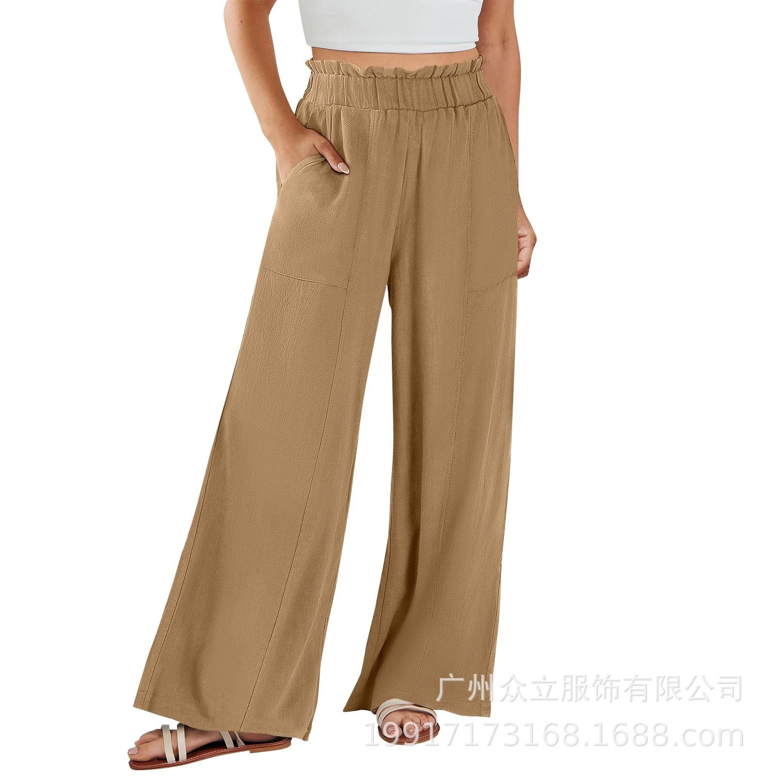 Design Wide-Leg Elastic Waist Pants Olive Green - 11