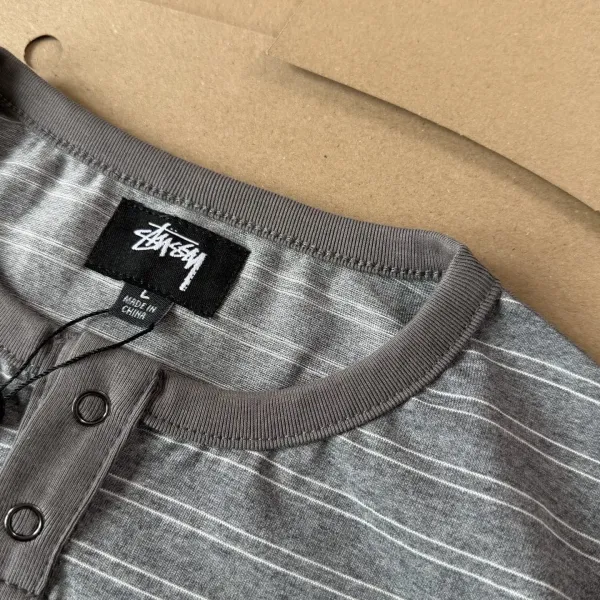 Stussy Striped Henley T-Shirt Black Tops - 14