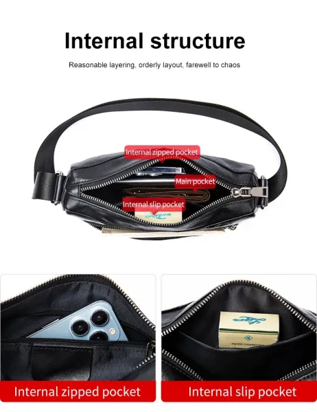 Design Vintage-Style Distressed Leather Crossbody Bag Black - 10