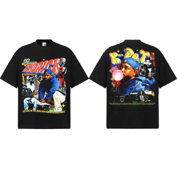 Design Kendrick Lamar Collage Print Black T-Shirt - 1