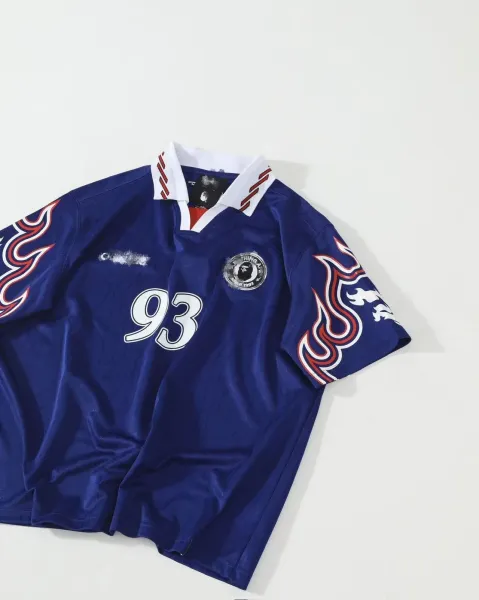A Bathing Ape Flame Print Jersey Navy Blue - 1