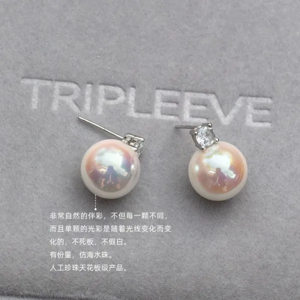 Design Pearl Stud Earrings with Cubic Zirconia Accents in 8mm, 10mm, and 12mm Sizes Jewelry - 6