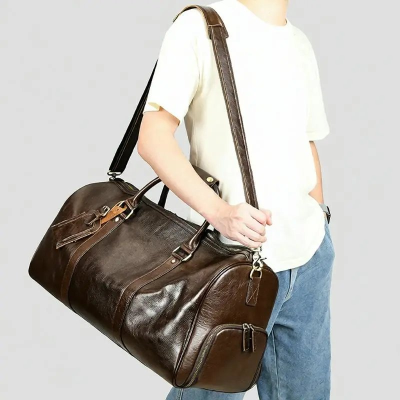 Leather Duffel Bag Black Travel Gym Bag