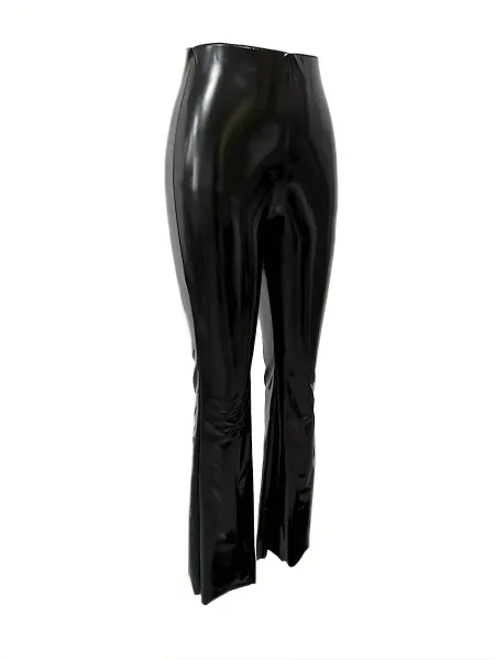 Design Patent Leather Flare Pants Black - 8