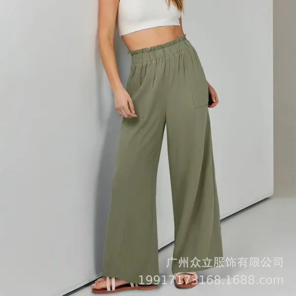 Design Wide-Leg Elastic Waist Pants Olive Green - 19