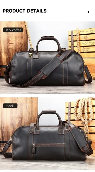 Design Vintage Leather Duffle Bag Black - 10