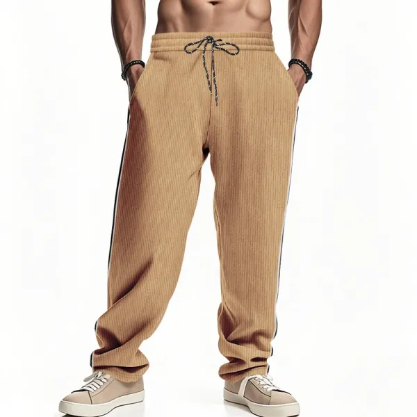 Design Corduroy Track Pants Black with White Stripes Sweatpants - 34
