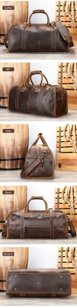 Design Vintage Leather Duffle Bag Black - 11