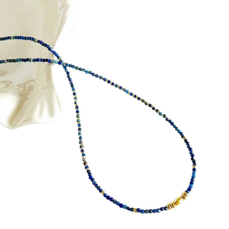 Lapis Lazuli Beaded Layered Necklace Blue Gold-Tone Bohemian