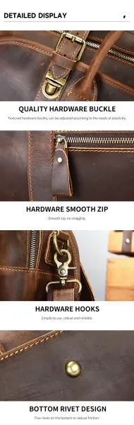 Design Vintage Leather Duffle Bag Black - 12