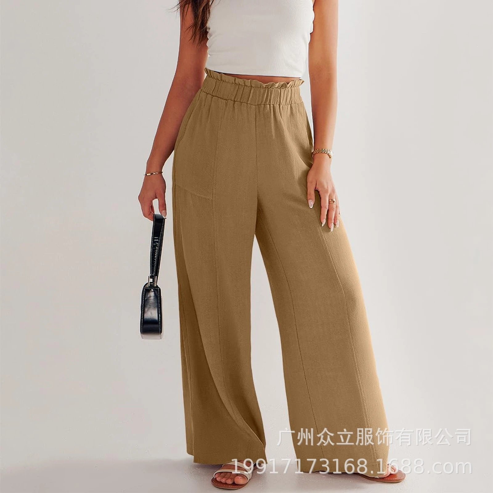 Design Wide-Leg Elastic Waist Pants Olive Green - 26