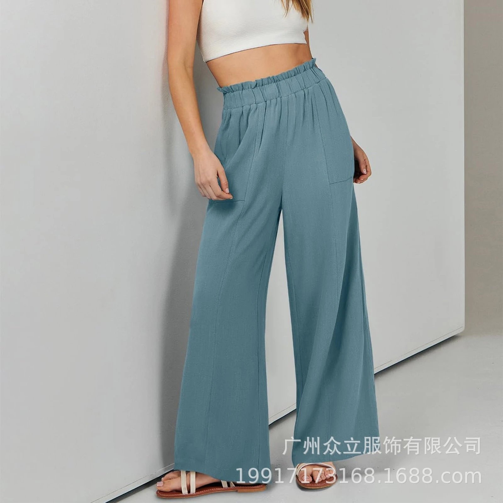 Design Wide-Leg Elastic Waist Pants Olive Green - 28
