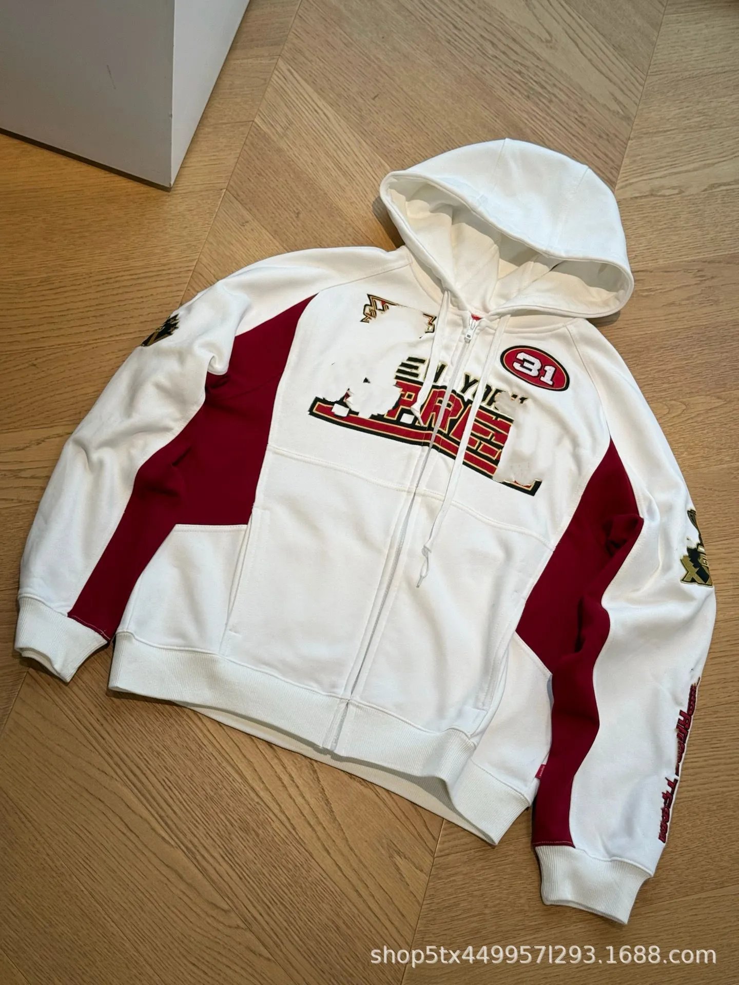 Mitchell & Ness San Francisco 49ers Full-Zip Hoodie White Burgundy - 4
