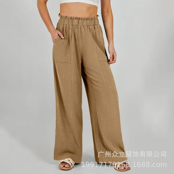Design Wide-Leg Elastic Waist Pants Olive Green - 31